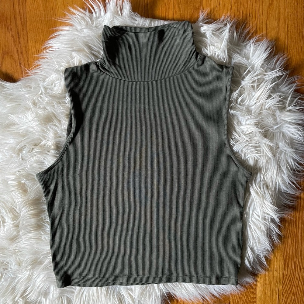 Ribbed Turtle Neck Sleeveless Crop
